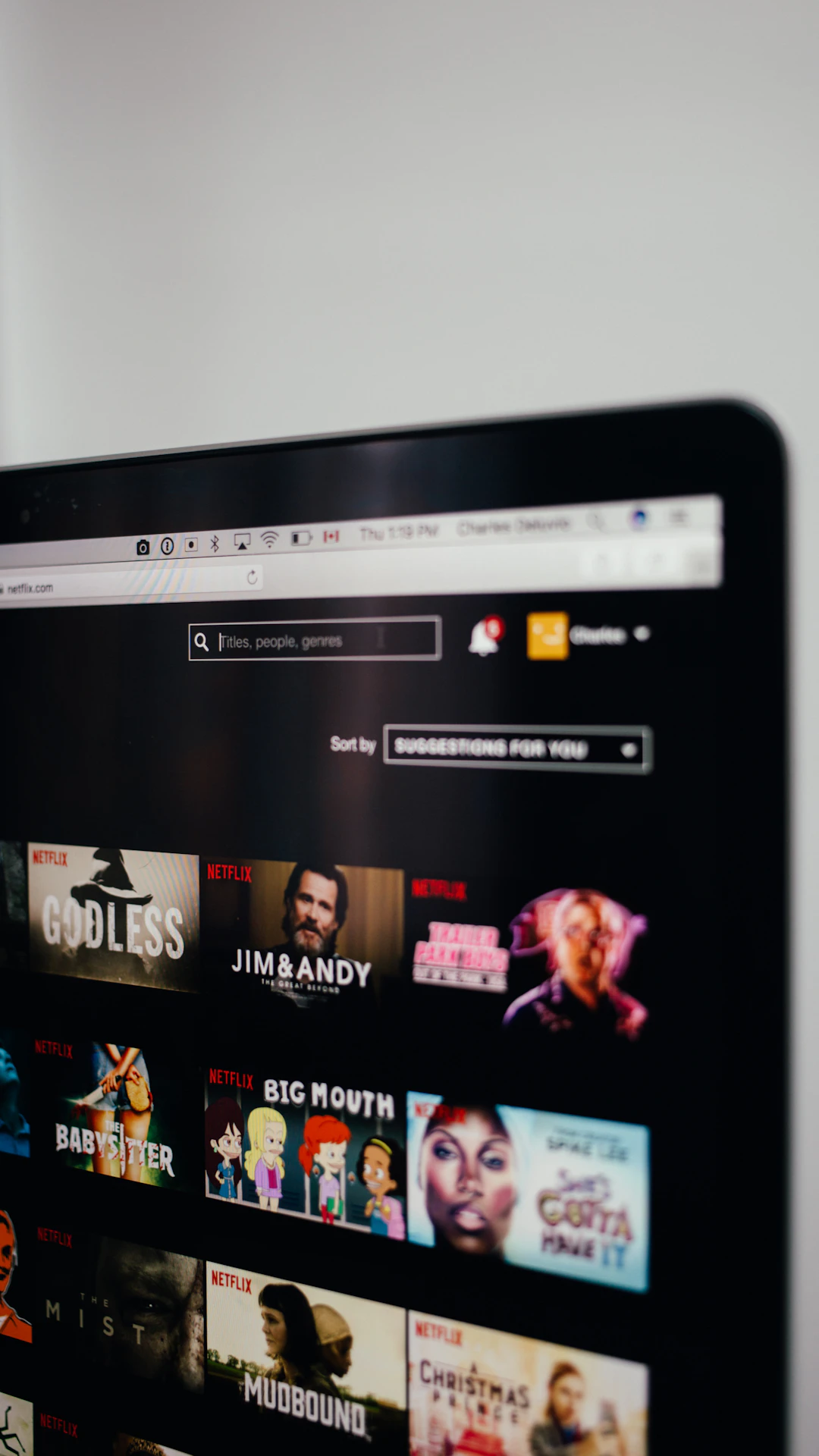 computer monitor showing Netflix selection screen